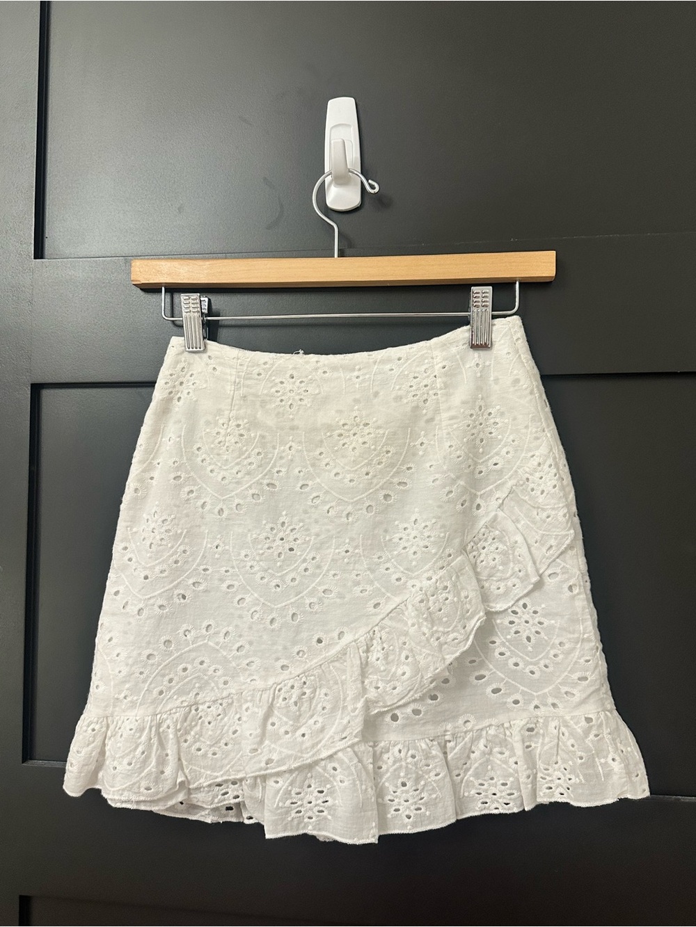 LoveShackFancy White Eyelet Ruffle Wrap Mini Skirt - Picture 1 of 2